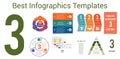 Set universal 6 templates for Infographics conceptual cyclic processes for 3 positions possible to use for workflow, banner, Royalty Free Stock Photo