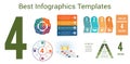 Set universal 6 templates for Infographics conceptual cyclic processes for 4 positions possible to use for workflow, banner, Royalty Free Stock Photo