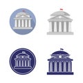 set of university building sign, bank, museum, library, parliament. Classical Greece Roman architecture Royalty Free Stock Photo