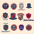 Set of university and college school crests and emblems