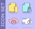 Set Unknown document folder, Upload file document, Cloud download and upload and Document and lock icon. Vector Royalty Free Stock Photo
