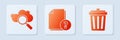 Set Unknown document, Search cloud computing and Trash can. White square button. Vector