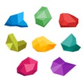 Set of untreated precious gems. Collection of crystal, diamond, ruby, diamond, sapphire, ruby. Natural resources. Vector