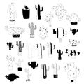 Set of unusual black and white cacti isolated on a white background. Doodle. Black and white cacti and succulents for Royalty Free Stock Photo