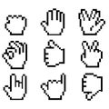 Set of unusual pixelated hand icons. Vector illustration