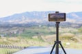 Set up a camera to shoot landscapes using your smartphone Royalty Free Stock Photo