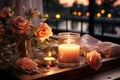 Set up a scene with warm and romantic lighting effects, creating an intimate atmosphere