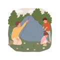 Set up a tent isolated cartoon vector illustration.