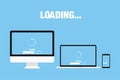 Set update devices in cloud application on blue background loading process or download service. Flat design EPS 10