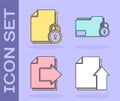 Set Upload file document, Document and lock, Next page arrow and Folder and lock icon. Vector Royalty Free Stock Photo