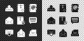 Set Upload inbox, Envelope, Address book, setting, Outgoing mail, Drawer with document, and shield icon. Vector Royalty Free Stock Photo