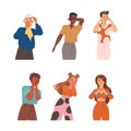 Set of upset people crying. Diverse people expressing emotions vector illustration