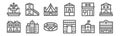 Set of 12 urban building icons. outline thin line icons such as cinema, arch of triumph, skyscrapper, gym, circus, duplex