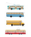 Set urban route transport. Trolleybus, school and shuttle bus, tram. Royalty Free Stock Photo