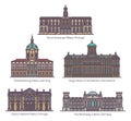 Set of uropean famous palace buildings in line