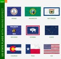 Set of US state flags with waving effect, national flag with texture
