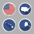 Set of USA country shape with flag, icons flat style