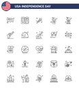 Set of 25 USA Day Icons American Symbols Independence Day Signs for hand; soda; fire work; drink; bottle