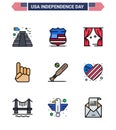 Set of 9 USA Day Icons American Symbols Independence Day Signs for baseball; american; entertainment; usa; foam hand