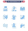 Set of 9 USA Day Icons American Symbols Independence Day Signs for celebrate; usa; american; tourism; golden