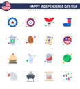 Set of 16 USA Day Icons American Symbols Independence Day Signs for cola; gift; badge; festivity; celebration