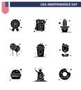 Set of 9 USA Day Icons American Symbols Independence Day Signs for cole; american; cactus; fly; bloon