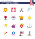 Set of 16 USA Day Icons American Symbols Independence Day Signs for usa; flower; tent free; flying; kite