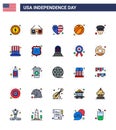 25 USA Flat Filled Line Signs Independence Day Celebration Symbols of officer; usa; heart; football; american Royalty Free Stock Photo