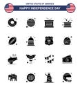 Set of 16 USA Day Icons American Symbols Independence Day Signs for rugby; independence; holiday; independence; drum