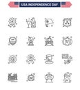 Set of 16 USA Day Icons American Symbols Independence Day Signs for security; shield; glass; security; star