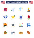 Set of 16 USA Day Icons American Symbols Independence Day Signs for state; bird; summer; animal; trophy