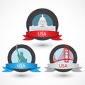 Set of USA famous monuments. Capitol, Golden Gate bridge and Statue of Liberty. Flat Vector illustration can be used in web design Royalty Free Stock Photo