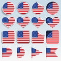 Set of USA flags in a flat design