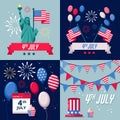 Set of USA holiday vector backgrounds, icons, stickers. 4 of July USA Independence Day greeting card or banner template Royalty Free Stock Photo