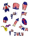Set of USA national symbols for independence day. 4th of July. Elements for greeting cards and posters.