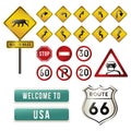 Set of USA road signs. Vector illustration decorative design Royalty Free Stock Photo