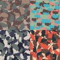 Set of USA shape camo seamless pattern. Colorful America urban camouflage. Vector fabric textile print design