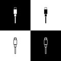 Set USB cable cord icon isolated on black and white background. Connectors and sockets for PC and mobile devices. Vector Royalty Free Stock Photo