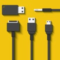 Set Usb cables and flash cards in flat style Royalty Free Stock Photo