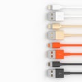 Set of usb connection cables on white background