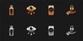 Set USB flash drive, Eye scan, Smartphone and Lock in hand icon. Vector Royalty Free Stock Photo