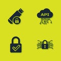 Set USB flash drive with lock, Cyber security, Lock and check mark and Cloud api interface icon. Vector Royalty Free Stock Photo