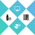 Set USB flash drive service, CD or DVD disk, Computer monitor and Database server icon. Vector Royalty Free Stock Photo