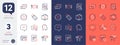 Set of Usb flash, Paint roller and Checked calculation line icons. For design. Vector