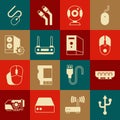 Set USB, RAM, random access memory, Computer mouse, Web camera, Router wi-fi signal, Case of computer, and icon. Vector Royalty Free Stock Photo