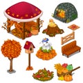 Set of useful and decorative elements for garden