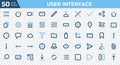 Set of 50 User Interface icons in colored line style. Menu, calendar, clock. Colored outline icons collection. Vector illustration Royalty Free Stock Photo