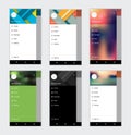 Set of user interfaces in material design style template for social network menu app navigation drawer.