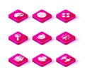 Set Users group, Globe and people, Magnifying glass for search, Project team base, and Piece of puzzle icon. Vector