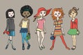 Set of ÃÂute teen girls in fashion outfits. Body template. Vector illustration